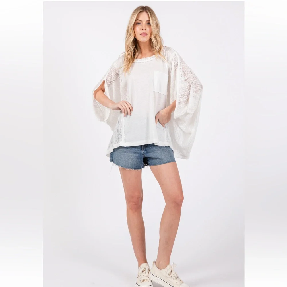 08 Boho Solid Knit Boat Neck Front Pocket Poncho - Picture 5 of 5